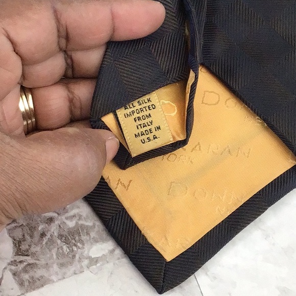 Donna Karen repp silk tie, deep dark brown black necktie - Picture 6 of 6